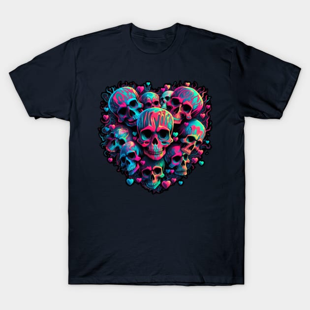 Neon Skull Head Art design #1 by Farbrausch Art 2023. T-Shirt by Farbrausch Art